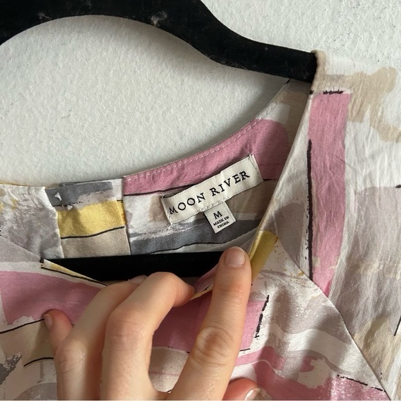 Moon River Sz M Colorful Pastel Puff Sleeves Poplin Open Back Maxi Dress - Picture 9 of 10